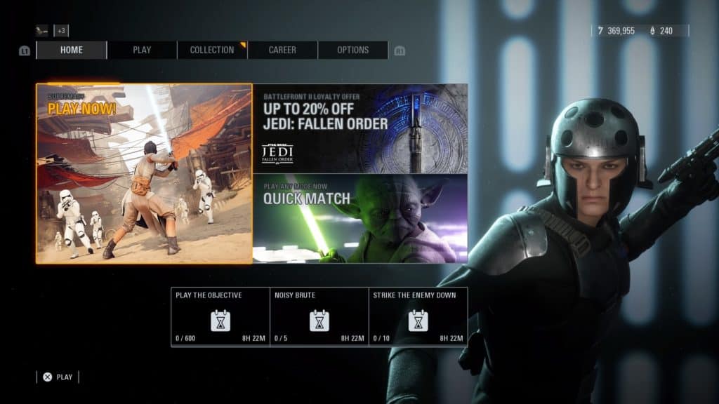 Star Wars Battlefront 2 home screen ps4